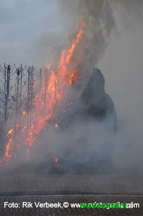Heg in brand door vuurwerk Herikstraat te Ommen - Foto: Rik Verbeek