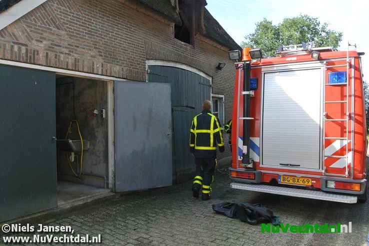 Brandweer bevrijdt koe uit benarde positie Vossersteeg - Foto: Niels Jansen